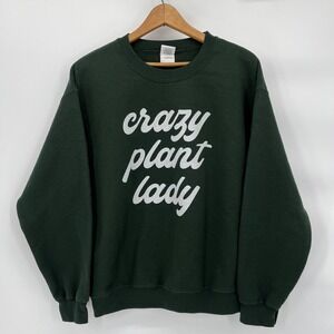 Gildan "Crazy Plant Lady" Sweatshirt Womens M Green